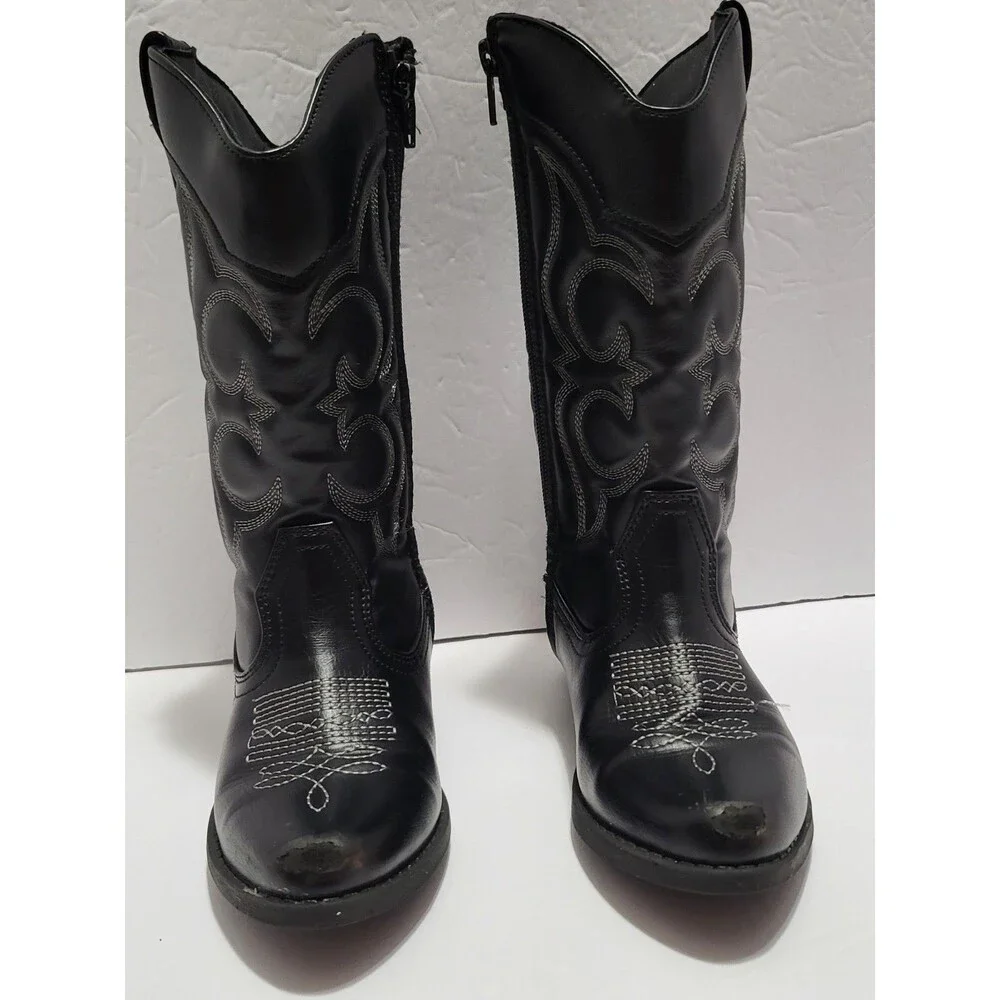 Kids Black Cowboy Boots And White – Size 13